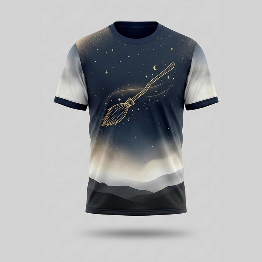 Celestial Flying Broomstick Starlight Trail Aop Tshirt