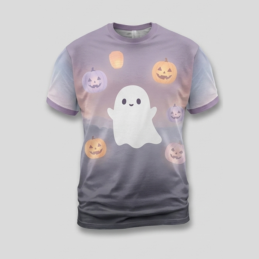 Pastel Kawaii Ghost Pumpkin Lantern Aop Tshirt