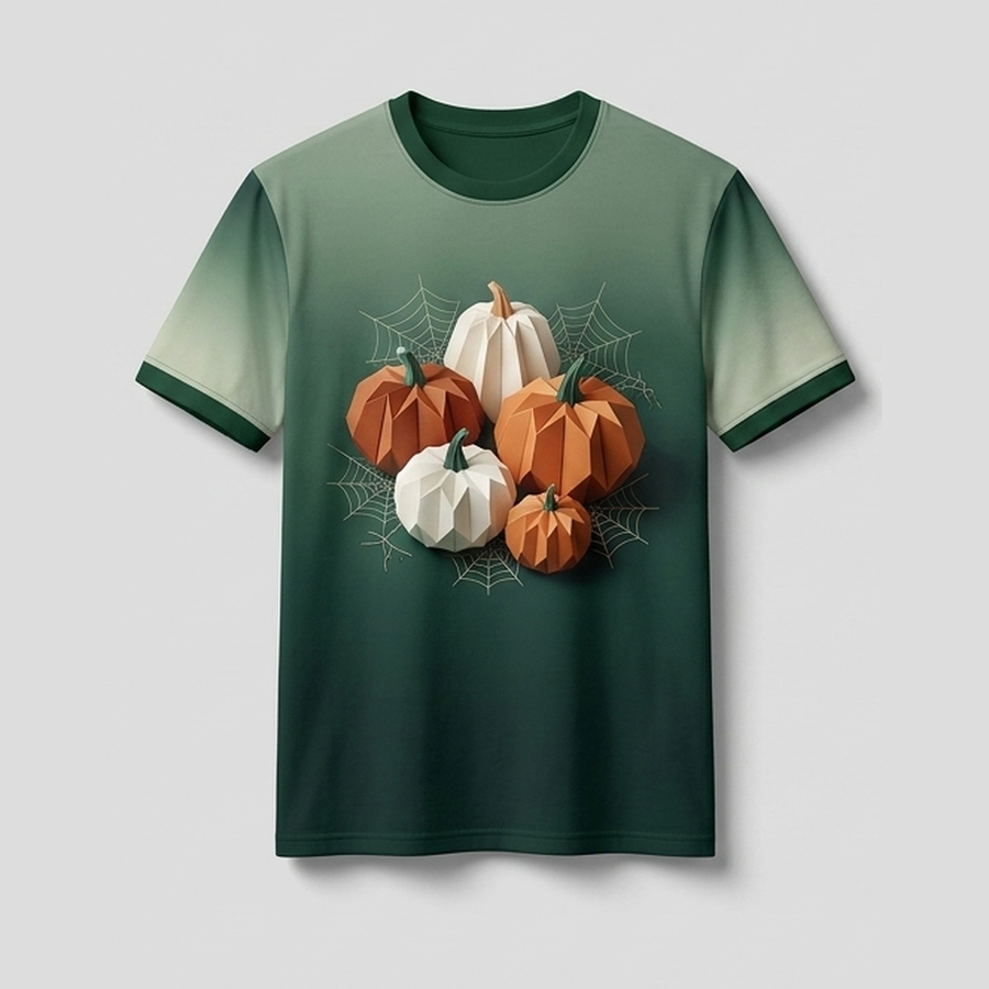 Origami Paper Pumpkin Patch Spiderweb Aop Tshirt