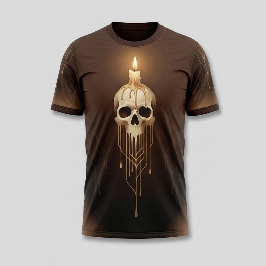 Melting Candle Skull Wax Drip Aop Tshirt