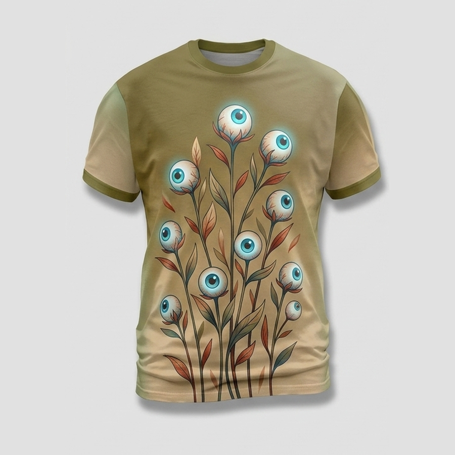Surreal Creepy Eyeball Wildflower Stem Aop Tshirt