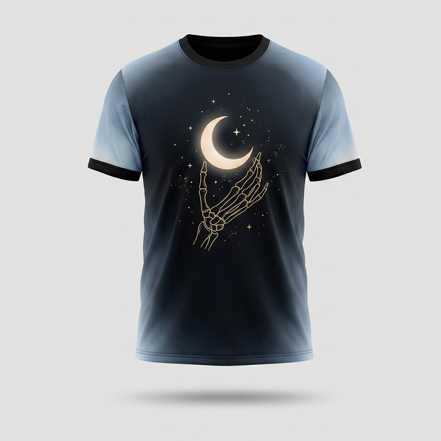 Golden Celestial Skeleton Hand Moon Aop Tshirt