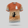 Minimalist Black Cat Ghost Balloon Aop Tshirt