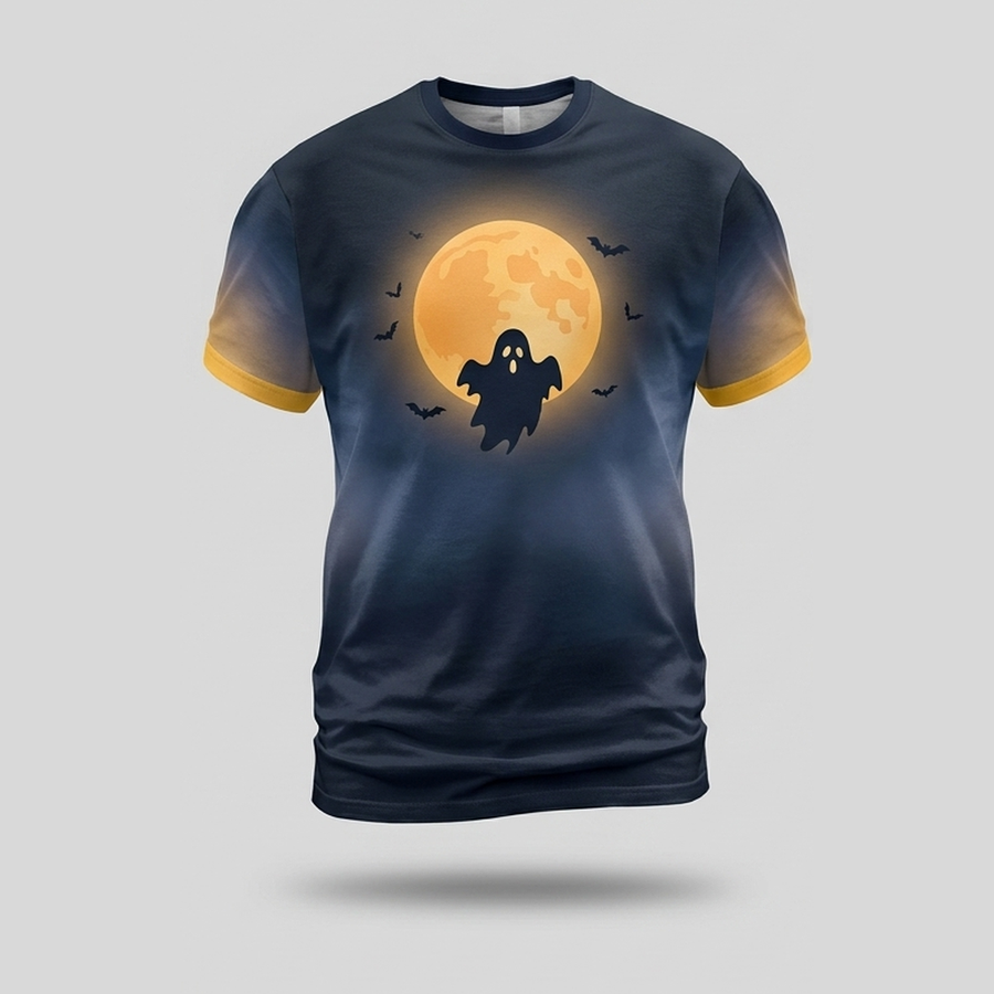 Spooky Ghost Harvest Moon Night Sky Aop Tshirt
