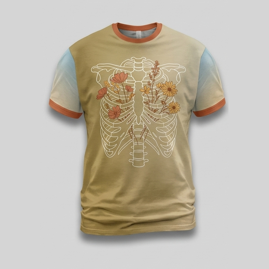 Boho Skeleton Ribcage Wildflower Meadow Aop Tshirt