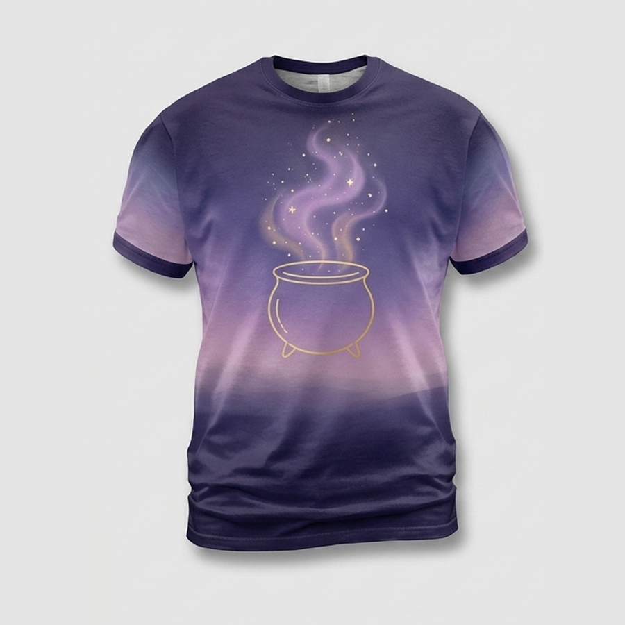 Golden Magic Cauldron Starry Brew Smoke Aop Tshirt
